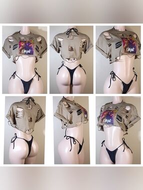 Outcast Custom Distressed Cropped Tee with Graphic